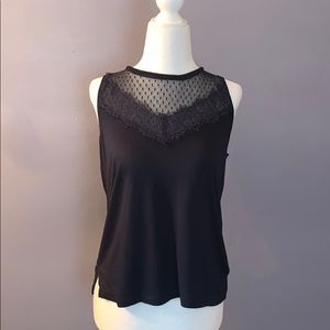 Navy mixed material shirt. Mesh top cotton bodice